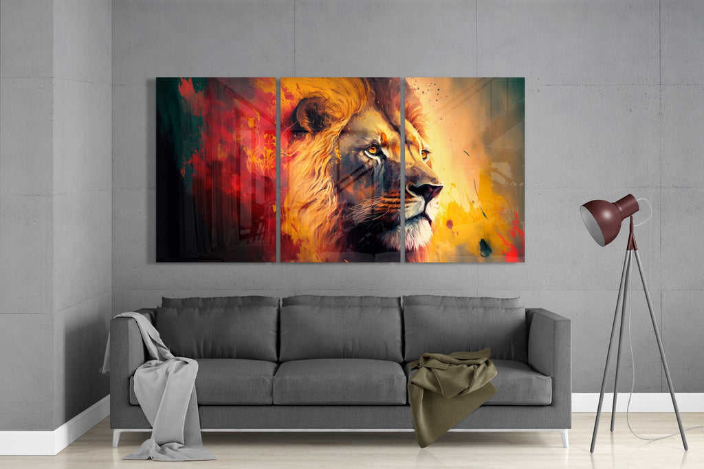 Golden Lion Profile Red Yellow Splash Mega Glass Wall Art