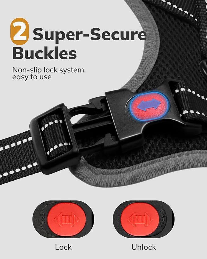 MIDOG No - Pull Dog Harness | Adjustable & Reflective Pet Harness Leash Set for Small Medium Large Dogs Walking, Training| No Choke, Front Clip, Soft Padded Vest with Easy Control Handle - Black, XS - PhishStones Products