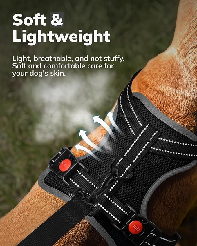 MIDOG No - Pull Dog Harness | Adjustable & Reflective Pet Harness Leash Set for Small Medium Large Dogs Walking, Training| No Choke, Front Clip, Soft Padded Vest with Easy Control Handle - Black, XS - PhishStones Products