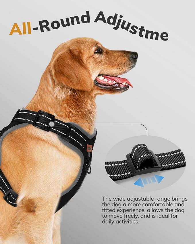 MIDOG No - Pull Dog Harness | Adjustable & Reflective Pet Harness Leash Set for Small Medium Large Dogs Walking, Training| No Choke, Front Clip, Soft Padded Vest with Easy Control Handle - Black, XS - PhishStones Products