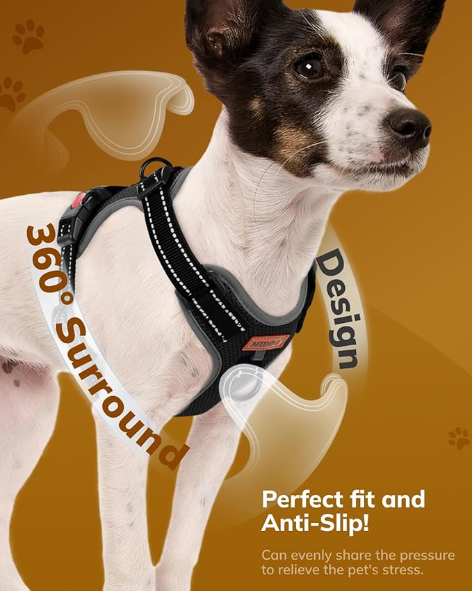 MIDOG No - Pull Dog Harness | Adjustable & Reflective Pet Harness Leash Set for Small Medium Large Dogs Walking, Training| No Choke, Front Clip, Soft Padded Vest with Easy Control Handle - Black, XS - PhishStones Products