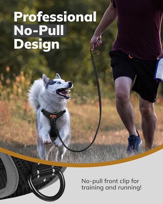 MIDOG No - Pull Dog Harness | Adjustable & Reflective Pet Harness Leash Set for Small Medium Large Dogs Walking, Training| No Choke, Front Clip, Soft Padded Vest with Easy Control Handle - Black, XS - PhishStones Products