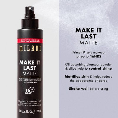 Milani Make It Last Matte Finish Charcoal Setting Spray 6 fl oz - New - PhishStones Products