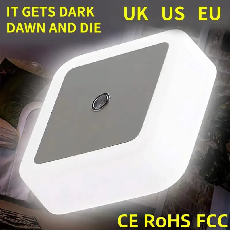 Mini LED Plug - in Night Light with Light Sensor – Square Nightlamp for Kids Bedroom Bedside Corridor (EU/US/UK, 110 - 240V) - PhishStones Products