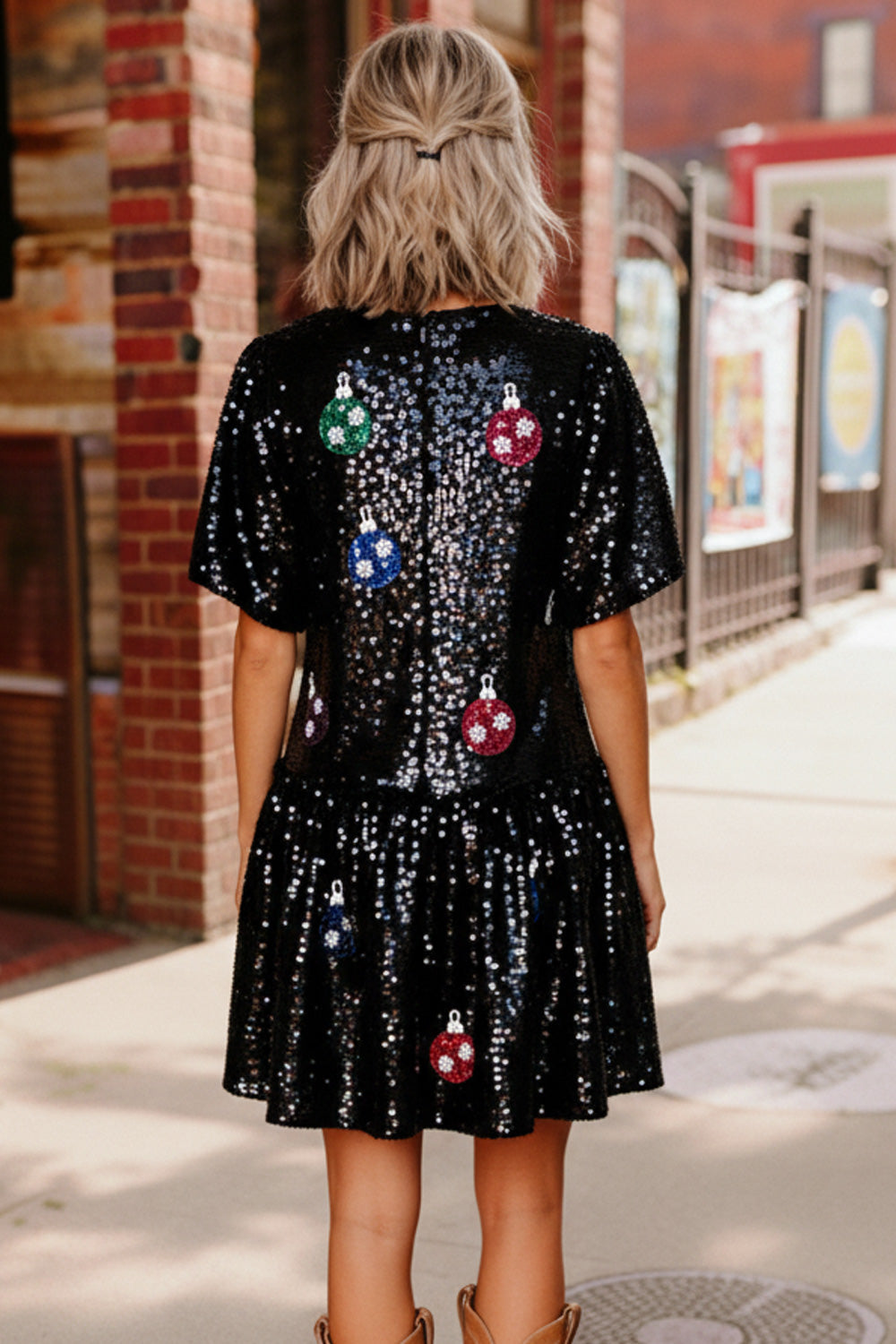 Sequin Ornament Embellished Holiday Dress