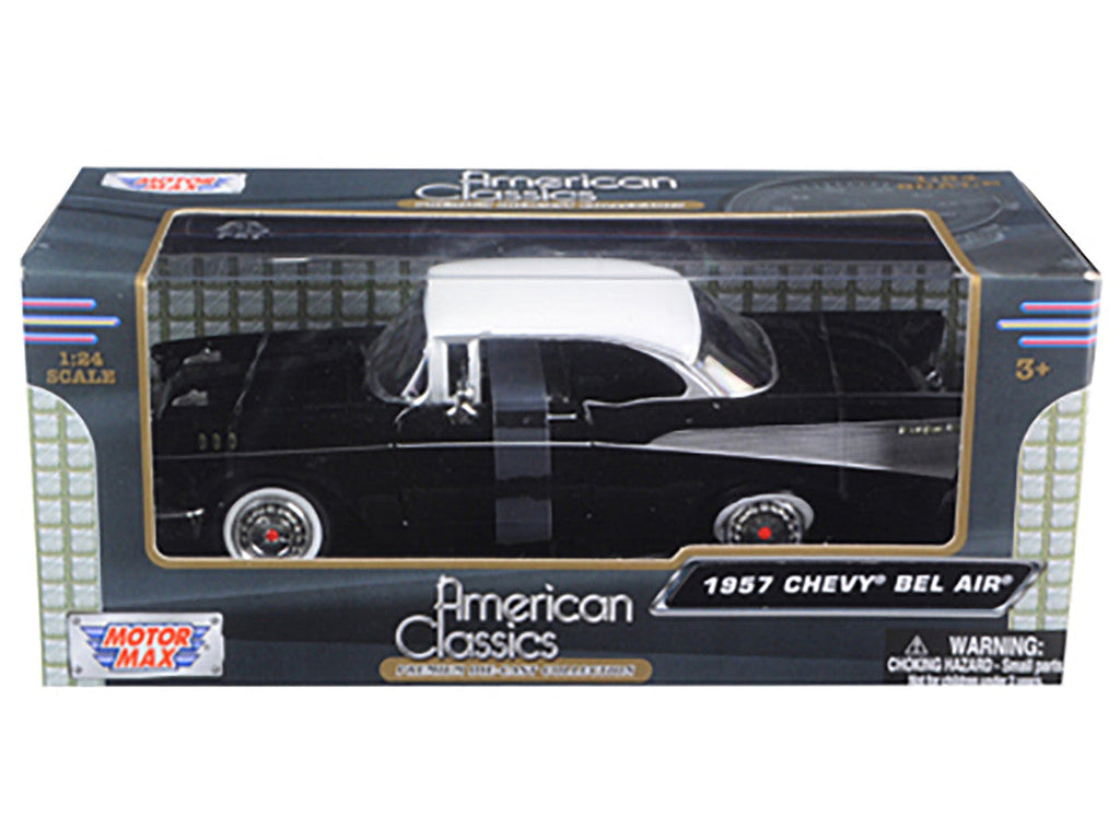 1957 Chevrolet Bel Air Black with White Top 1/24 Diecast Model Car by Motormax