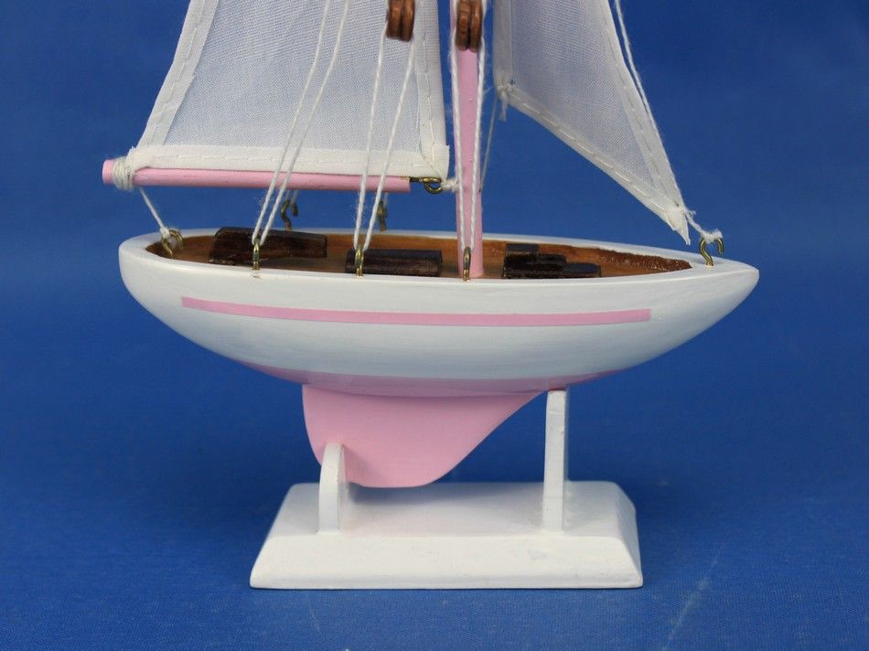 Wooden Pink Pacific Sailer Model Sailboat Decoration 9""