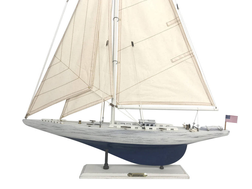 Wooden Rustic Whitewashed Enterprise Limited Model Sailboat 35""