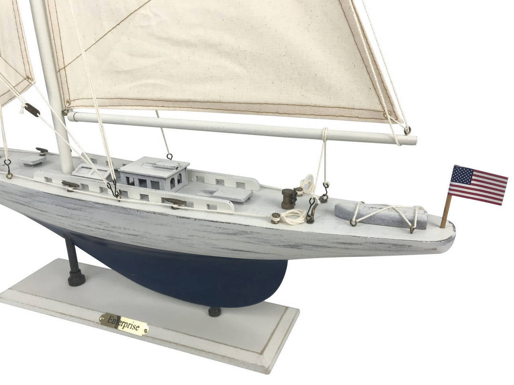 Wooden Rustic Whitewashed Enterprise Limited Model Sailboat 35""