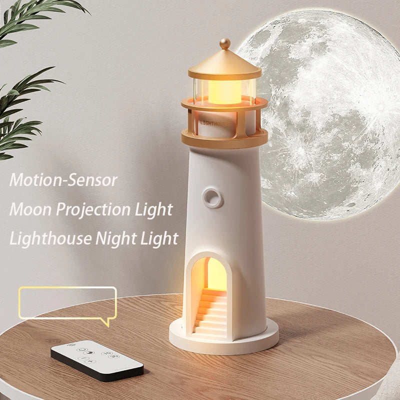 Moon Projection Night Light Lighthouse Lamp with Bluetooth Speaker, Remote & Motion Sensor — Ambient Bedroom & Kids Gift - PhishStones Products