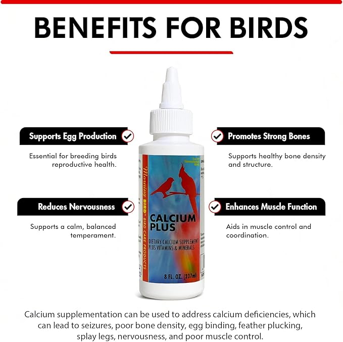 Morning Bird Calcium Plus Liquid Supplement for Birds - Liquid Calcium Formula with Magnesium and Vitamin D3 Calcium Supplement for All Birds – 8 Fl Oz - PhishStones Products