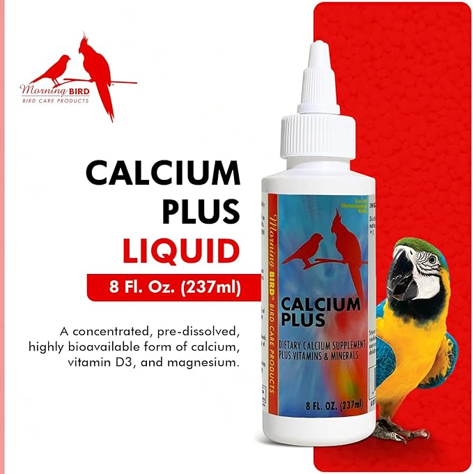 Morning Bird Calcium Plus Liquid Supplement for Birds - Liquid Calcium Formula with Magnesium and Vitamin D3 Calcium Supplement for All Birds – 8 Fl Oz - PhishStones Products