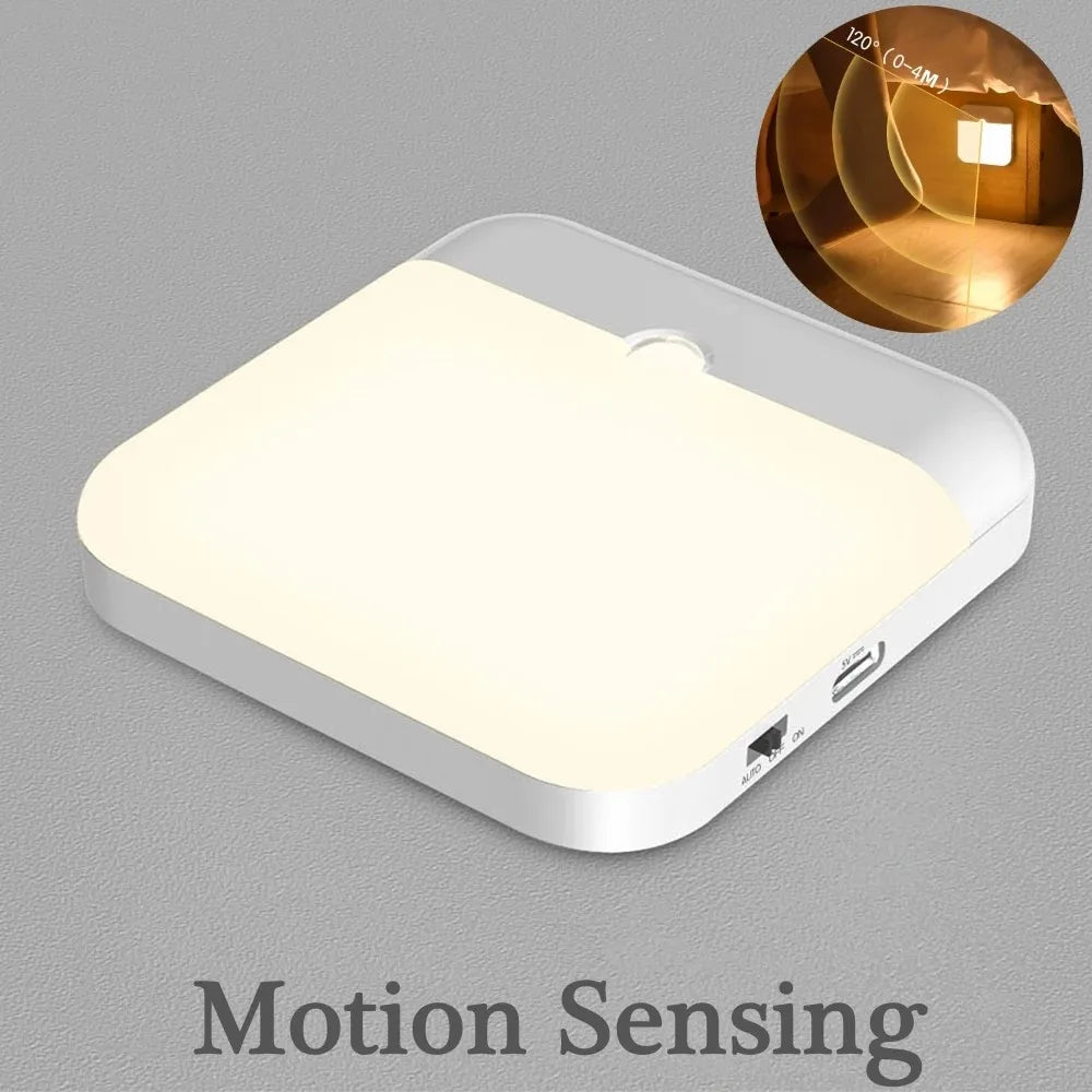 Motion Sensor LED Night Light - USB Rechargeable Square Lamp for Bedroom, Kitchen, Stairway, Hallway, Wardrobe & Cupboard - PhishStones Products