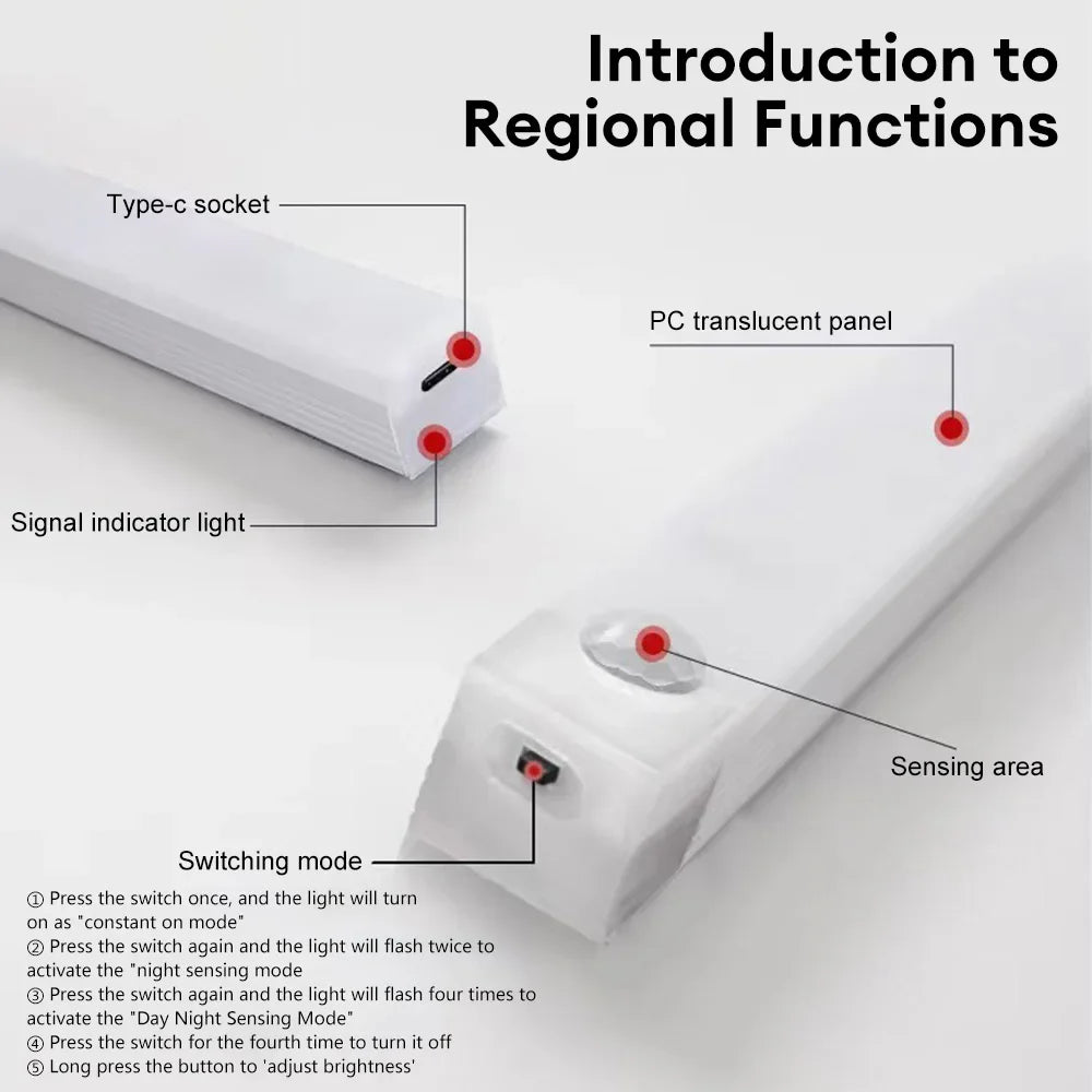 Motion Sensor Rechargeable LED Light for Closet Cabinet Wardrobe, Wireless Under - Cabinet Night Light, 4/8/12/20 in (10/20/30/50 cm) - PhishStones Products