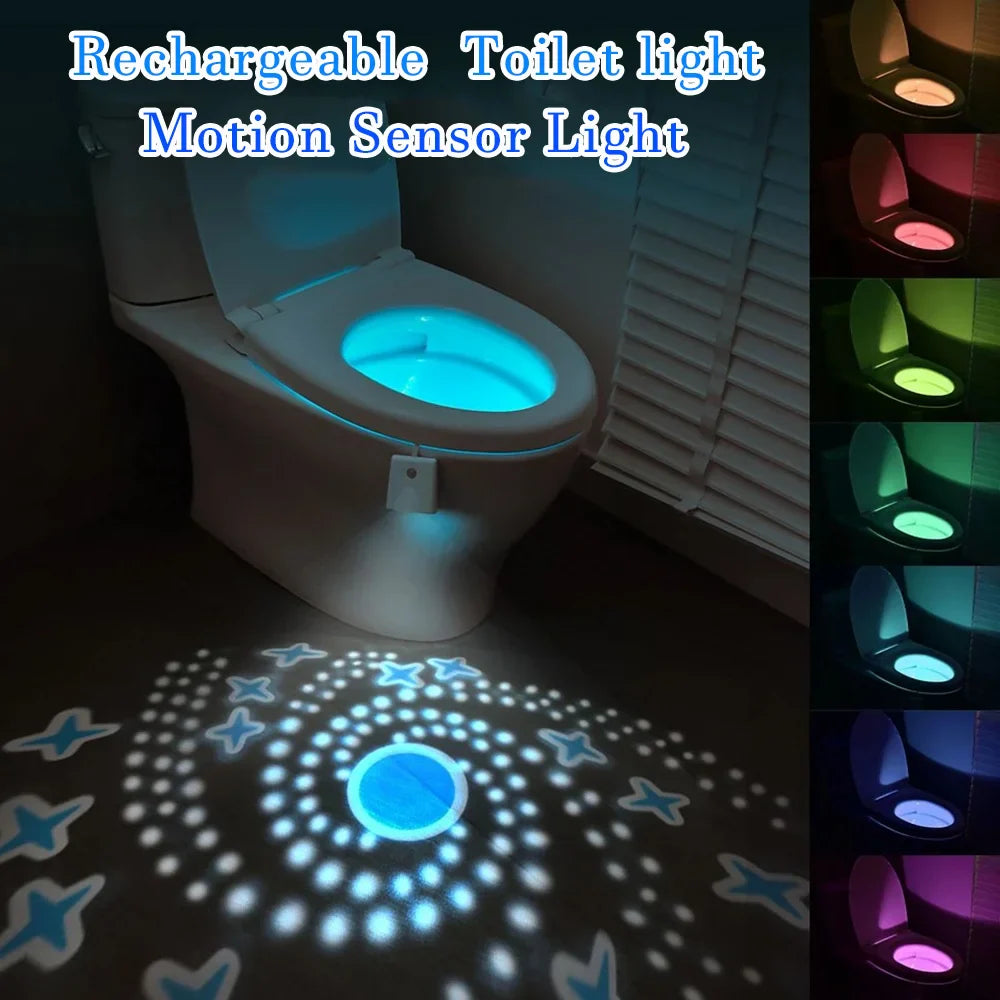 Motion Sensor Toilet Night Light 7 - Color Rechargeable LED Toilet Bowl Nightlight with Star Projection - PhishStones Products
