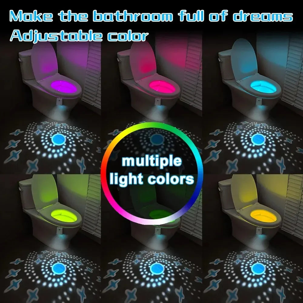 Motion Sensor Toilet Night Light 7 - Color Rechargeable LED Toilet Bowl Nightlight with Star Projection - PhishStones Products