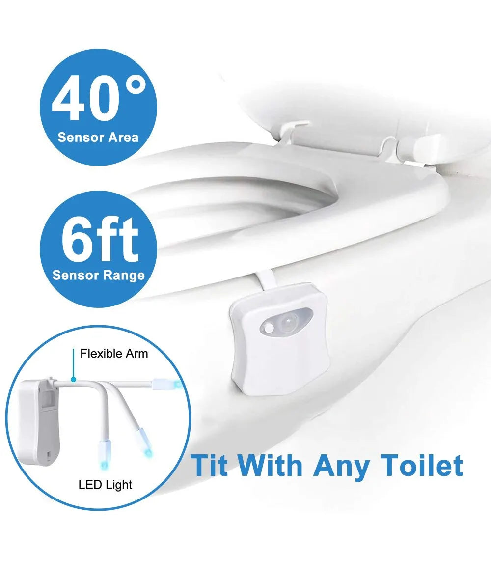 Motion Sensor Toilet Night Light 8/16 - Color LED Stick - On PIR Infrared Battery Operated Nightlight for Bathroom - PhishStones Products