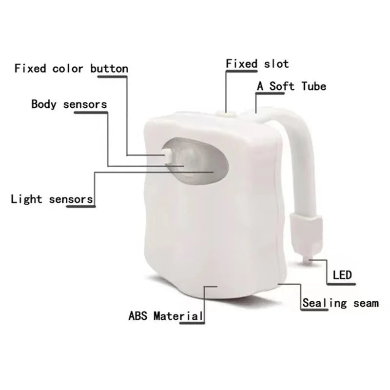 Motion Sensor Toilet Night Light 8/16 - Color LED Stick - On PIR Infrared Battery Operated Nightlight for Bathroom - PhishStones Products