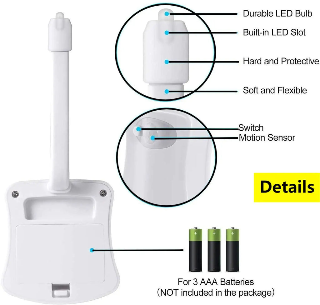 Motion Sensor Toilet Night Light 8/16 - Color LED Stick - On PIR Infrared Battery Operated Nightlight for Bathroom - PhishStones Products