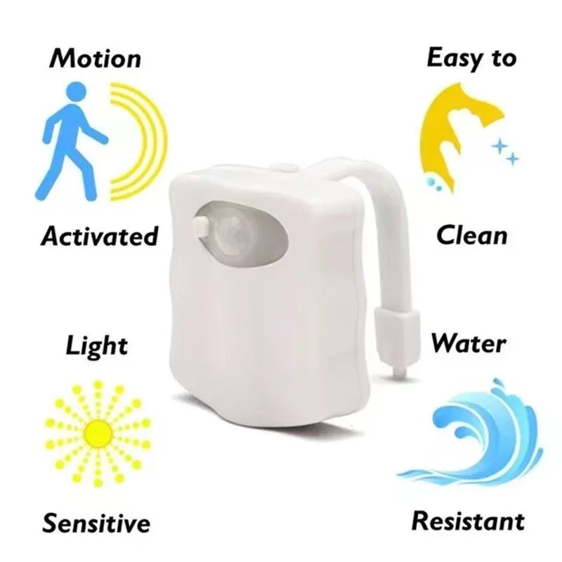 Motion Sensor Toilet Night Light 8/16 - Color LED Stick - On PIR Infrared Battery Operated Nightlight for Bathroom - PhishStones Products