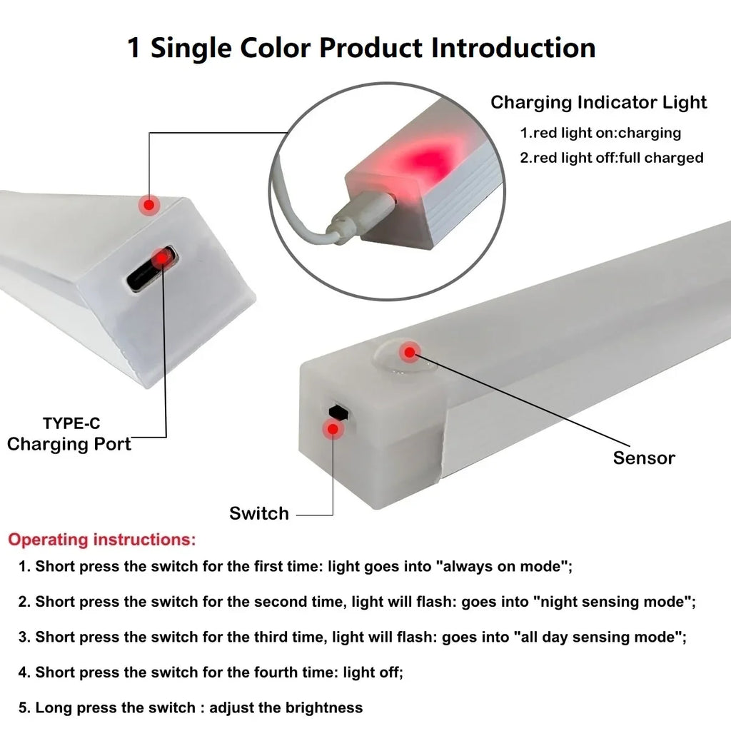 Motion Sensor USB Rechargeable LED Strip Light — 10/20/30/50 cm (3.9/7.9/11.8/19.7 in) for Cabinet Wardrobe Bedside Staircase - PhishStones Products
