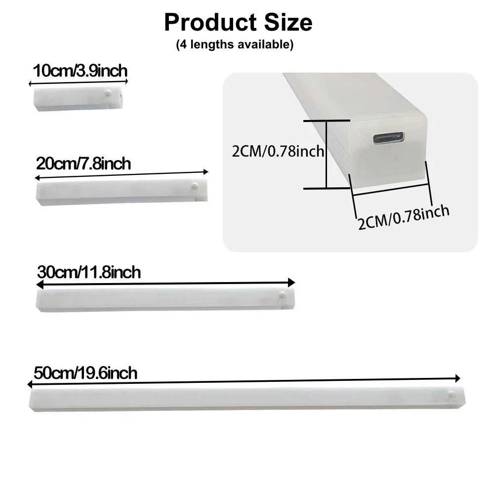 Motion Sensor USB Rechargeable LED Strip Light — 10/20/30/50 cm (3.9/7.9/11.8/19.7 in) for Cabinet Wardrobe Bedside Staircase - PhishStones Products