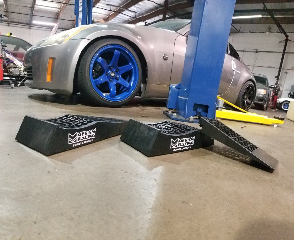 Megan Racing Low Profile Drive-On Ramps - Universal 65mm Raise, 5000lbs Load, Black MR-RAMP-01