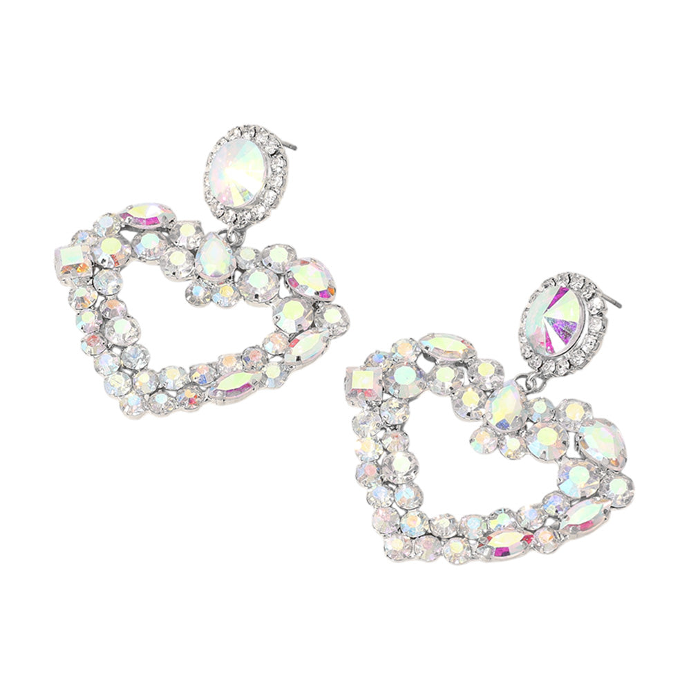 Multi Stone Cluster Open Heart Dangle Evening Earrings