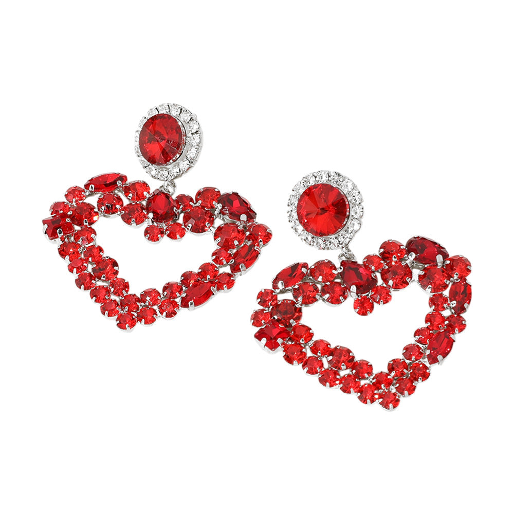 Multi Stone Cluster Open Heart Dangle Evening Earrings