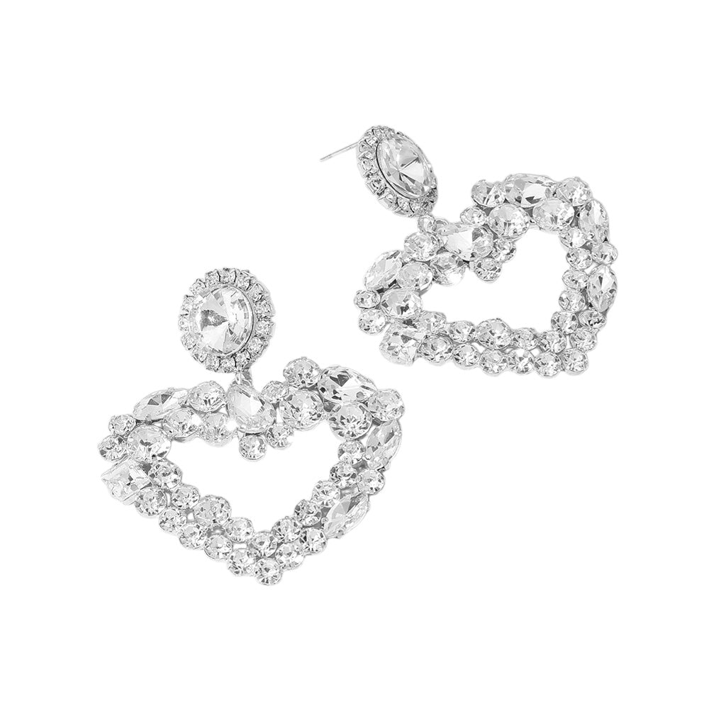 Multi Stone Cluster Open Heart Dangle Evening Earrings