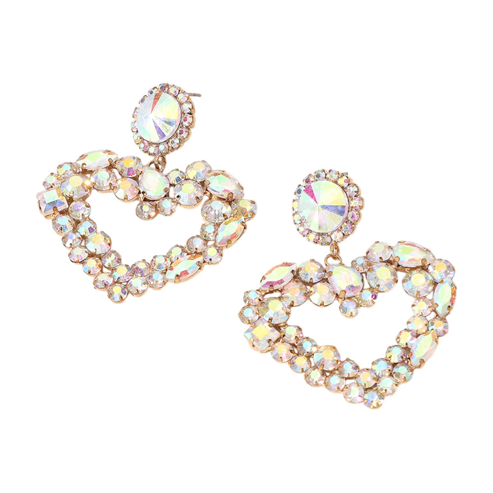 Multi Stone Cluster Open Heart Dangle Evening Earrings