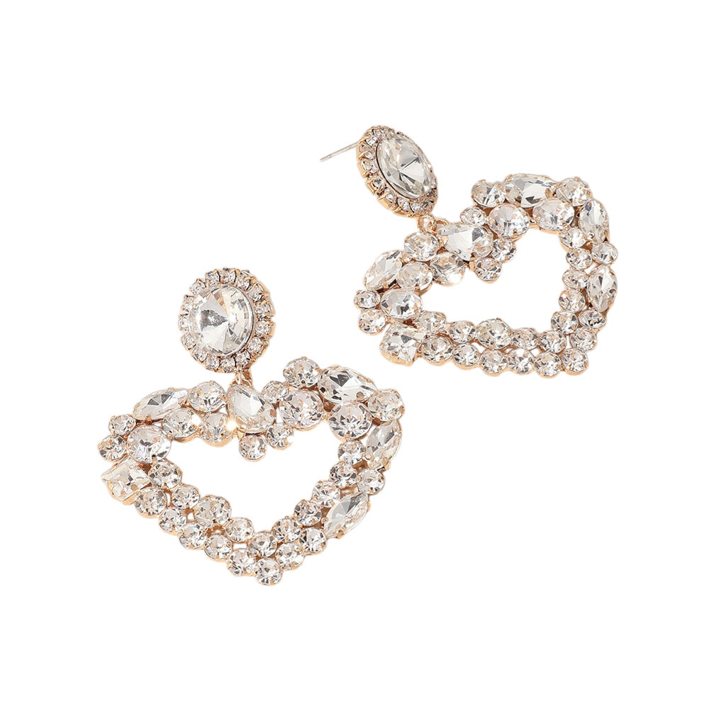 Multi Stone Cluster Open Heart Dangle Evening Earrings