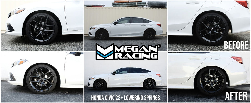 Megan Racing - Lowering Springs Front & Rear for 2022+ Honda Civic SAE 9254 Cold Wound Steel front drop 25mm rear drop 19mm powder coated MR-LS-HC22
