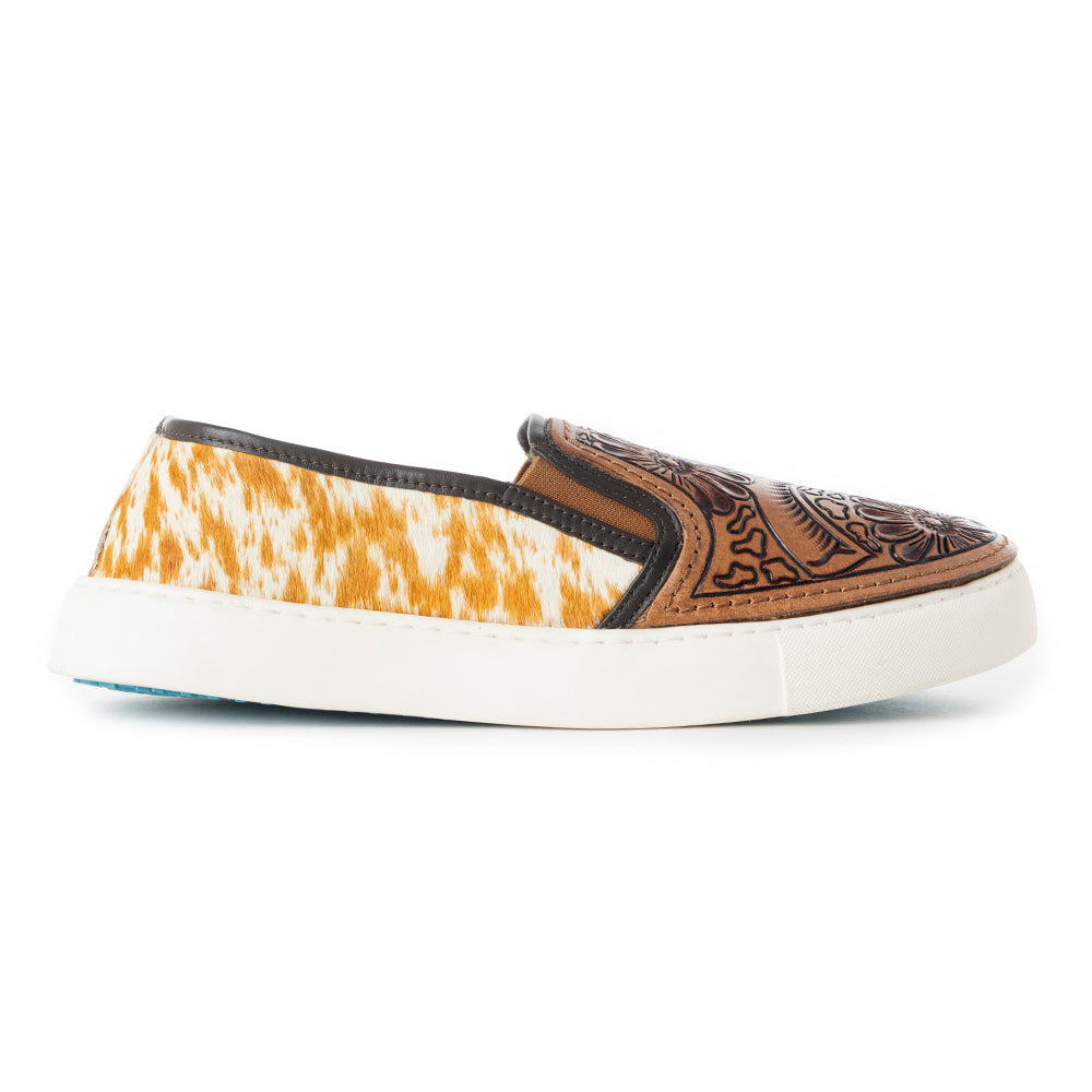 Myra Argun Western Handtooled Hairon Sneakers – Western Floral Slip - On Shoes for Women with Leather Accents - PhishStones Products