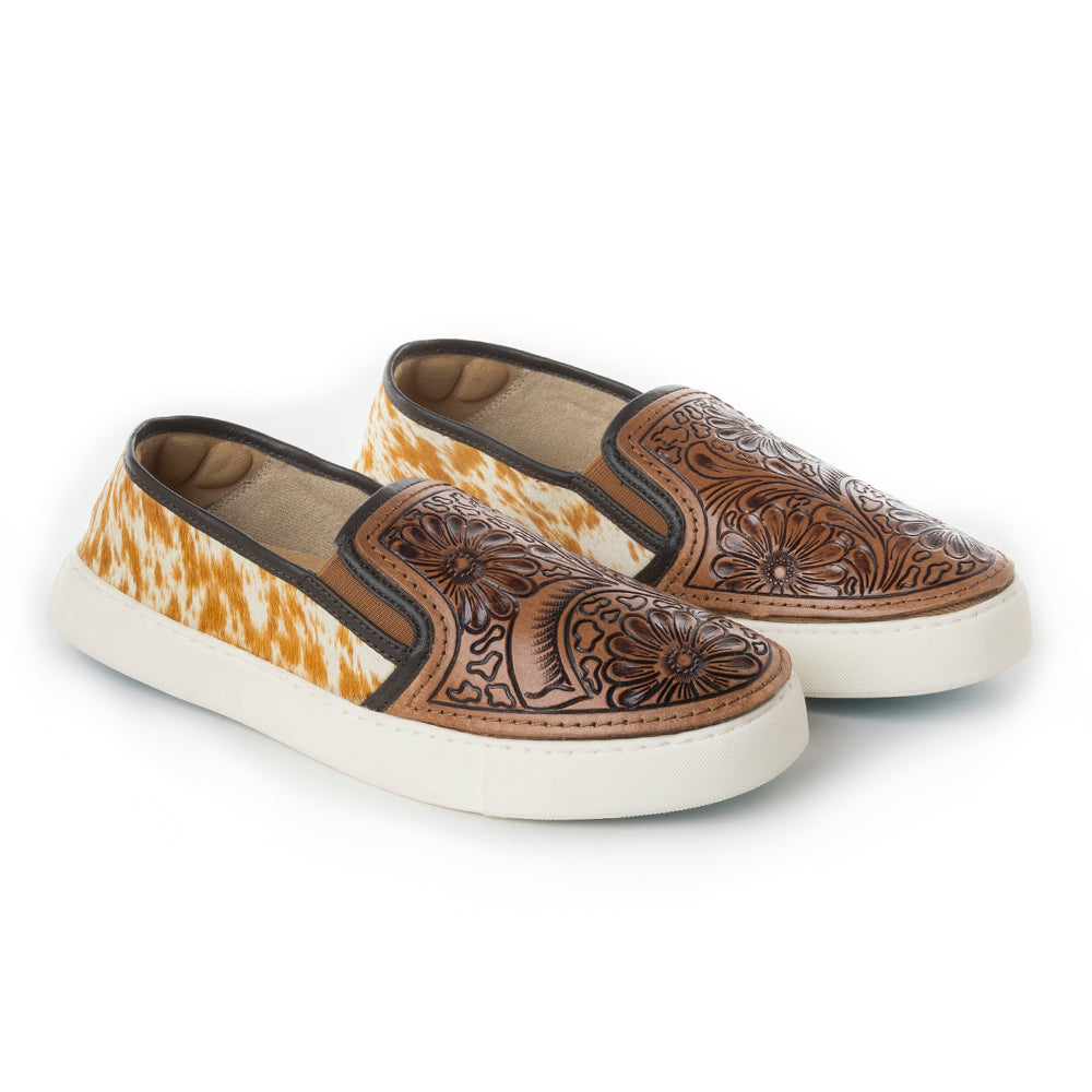 Myra Argun Western Handtooled Hairon Sneakers – Western Floral Slip - On Shoes for Women with Leather Accents - PhishStones Products