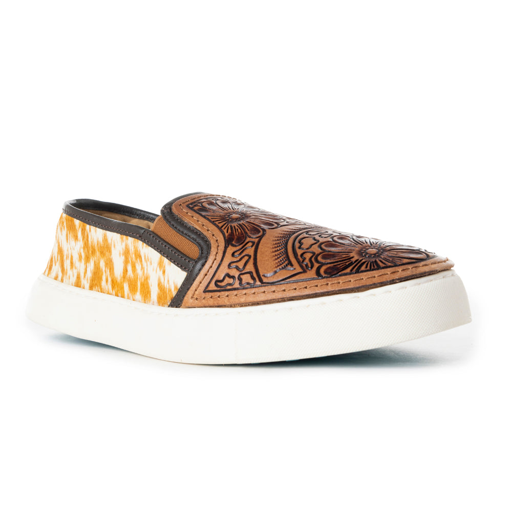 Myra Argun Western Handtooled Hairon Sneakers – Western Floral Slip - On Shoes for Women with Leather Accents - PhishStones Products
