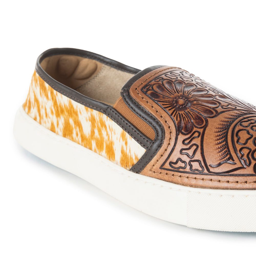 Myra Argun Western Handtooled Hairon Sneakers – Western Floral Slip - On Shoes for Women with Leather Accents - PhishStones Products