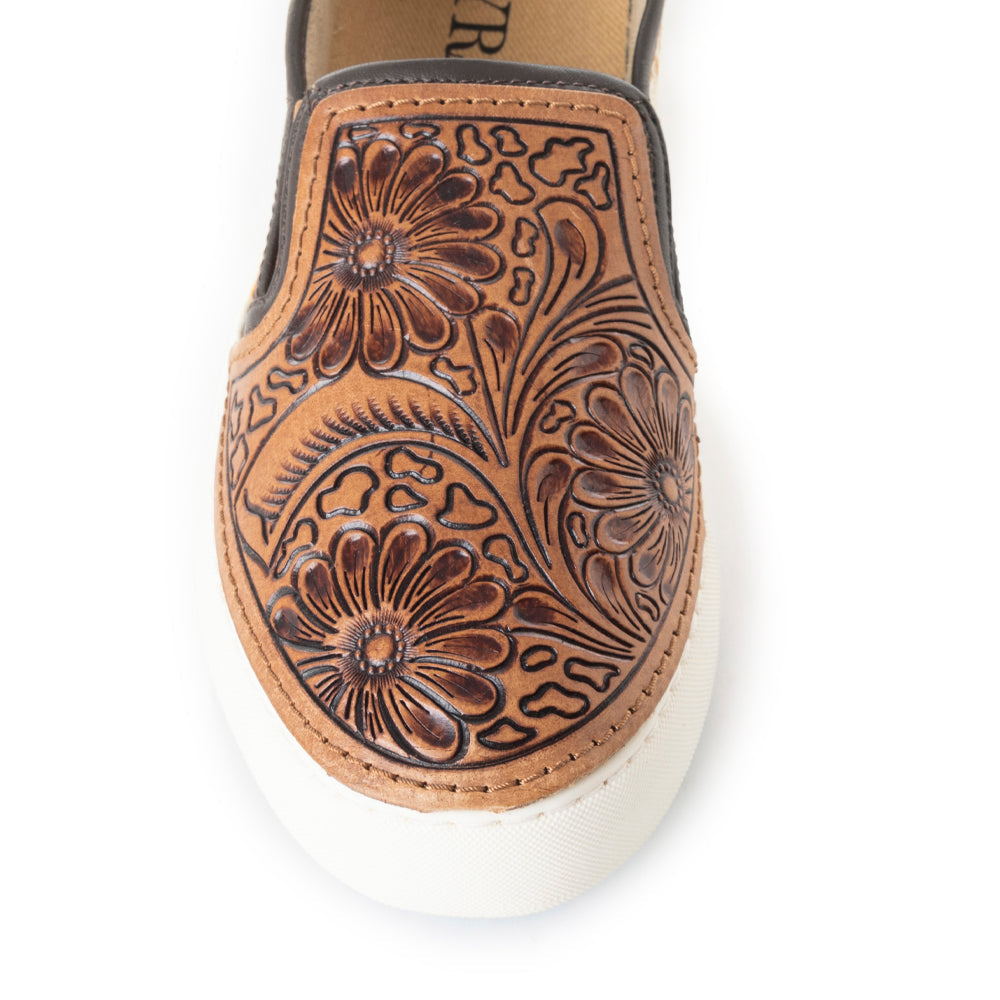 Myra Argun Western Handtooled Hairon Sneakers – Western Floral Slip - On Shoes for Women with Leather Accents - PhishStones Products