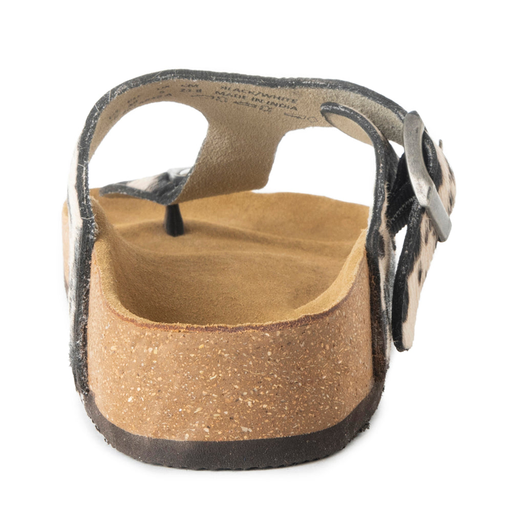 Myra Chino Hairon Leather Sandals for Women â€“ Western Toe Loop Flats with Cork Sole for Comfortable Wear - PhishStones Products