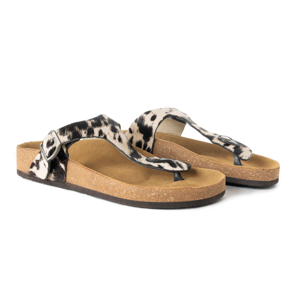 Myra Chino Hairon Leather Sandals for Women â€“ Western Toe Loop Flats with Cork Sole for Comfortable Wear - PhishStones Products