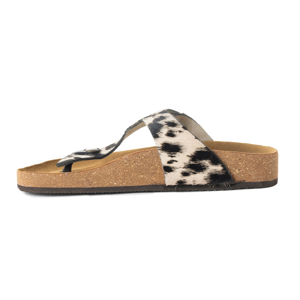 Myra Chino Hairon Leather Sandals for Women â€“ Western Toe Loop Flats with Cork Sole for Comfortable Wear - PhishStones Products