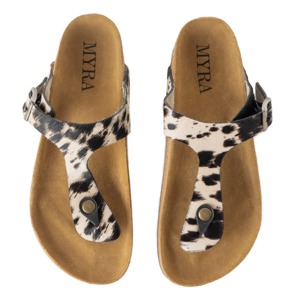 Myra Chino Hairon Leather Sandals for Women â€“ Western Toe Loop Flats with Cork Sole for Comfortable Wear - PhishStones Products