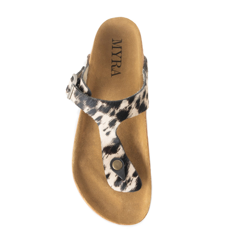 Myra Chino Hairon Leather Sandals for Women â€“ Western Toe Loop Flats with Cork Sole for Comfortable Wear - PhishStones Products