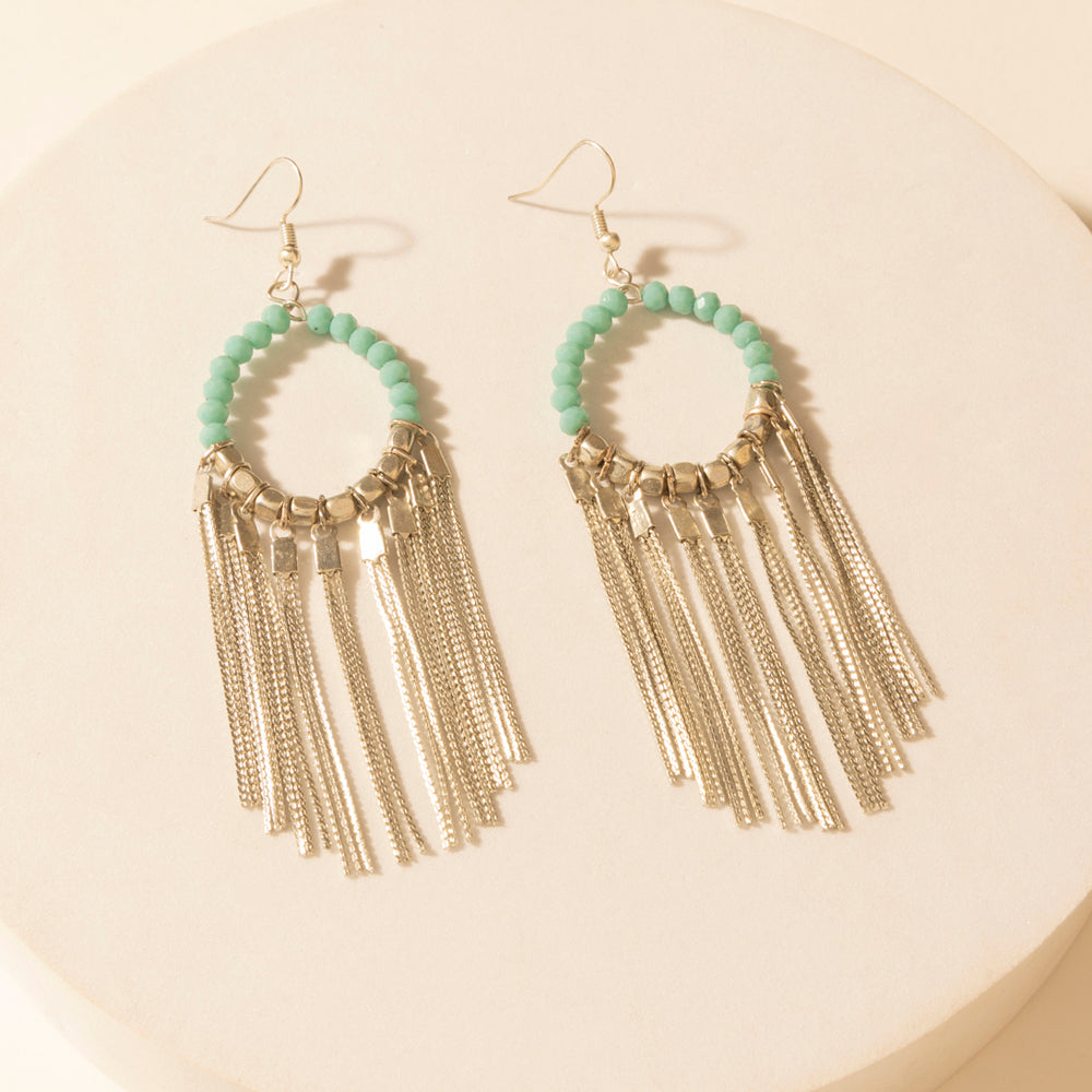Myra Desert River Fringe Earrings in Mist Aqua - PhishStones Products