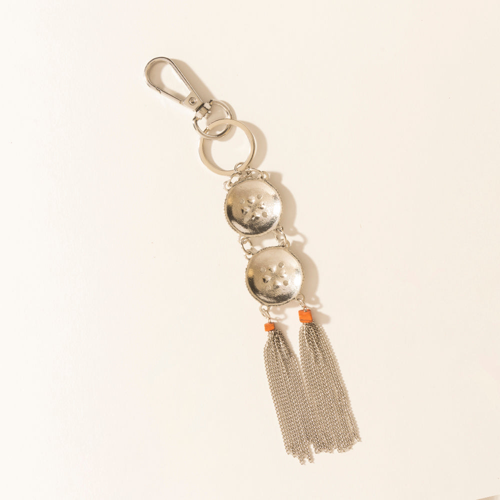 Myra Duo Medallion Tassel Keychain in Nickel Steel - PhishStones Products