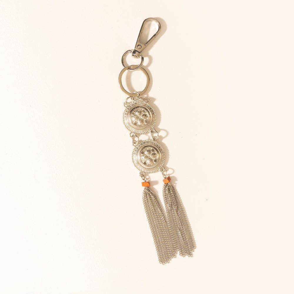 Myra Duo Medallion Tassel Keychain in Nickel Steel - PhishStones Products
