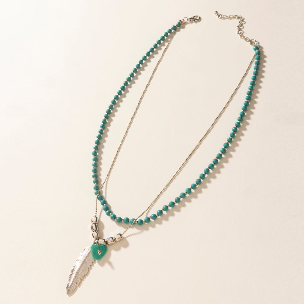 Myra Feathered Sage Necklace in Range Blue - PhishStones Products