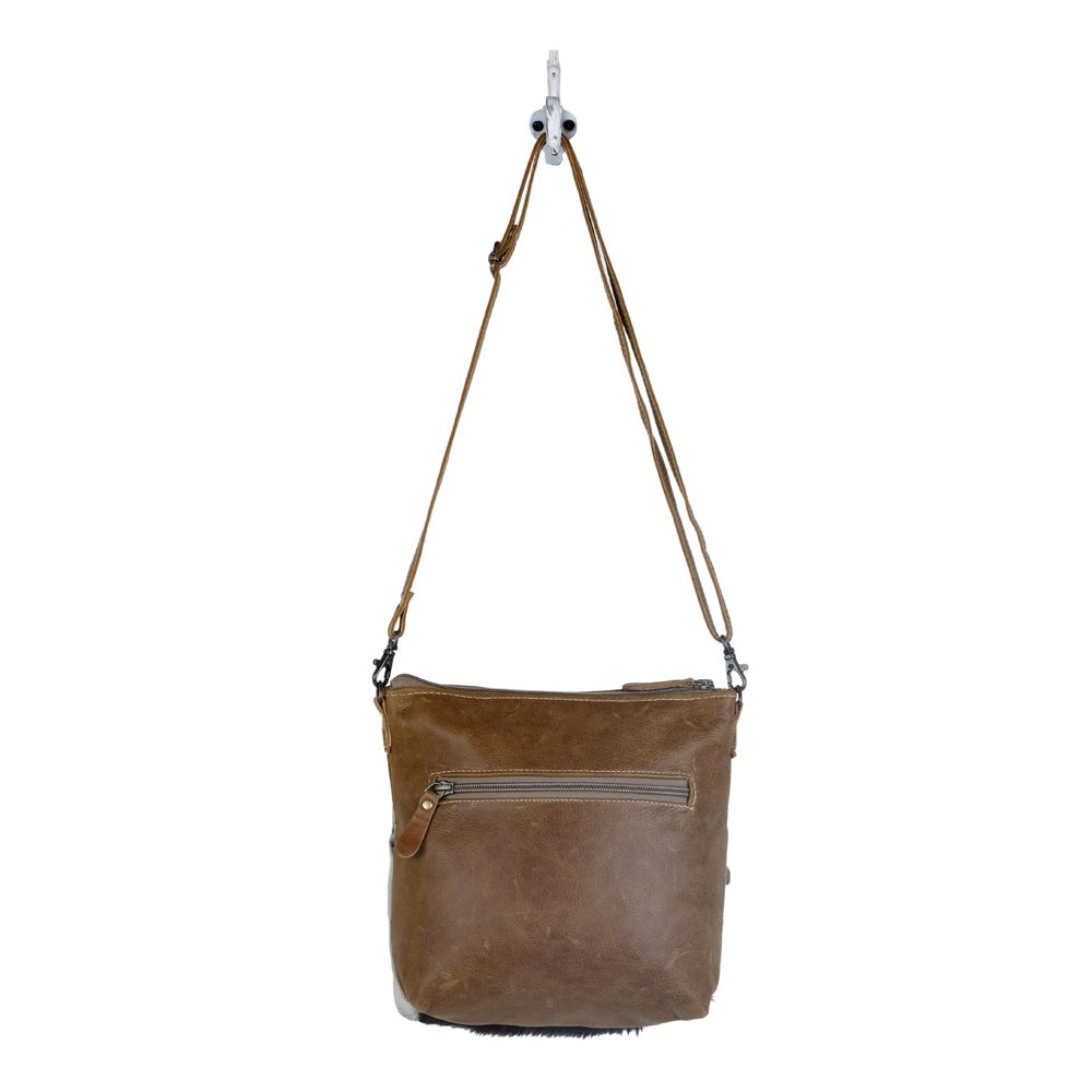 Myra Frontier Trail Embossed Leather Crossbody Bag Western Hairon Purse with Adjustable Leather Strap - PhishStones Products