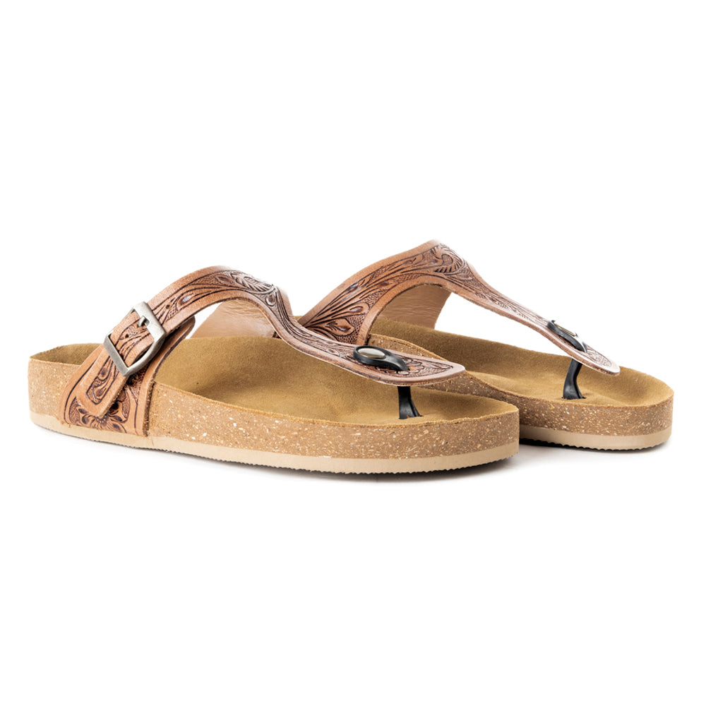 Myra Grashius Leather Slip - on Flats for Women - Handtooled Casual Sandals with Western Flair - PhishStones Products