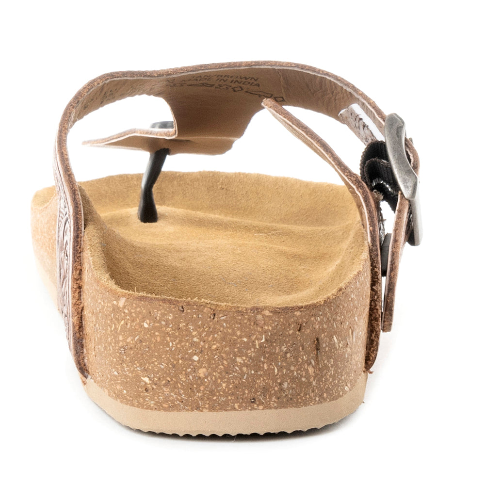Myra Grashius Leather Slip - on Flats for Women - Handtooled Casual Sandals with Western Flair - PhishStones Products